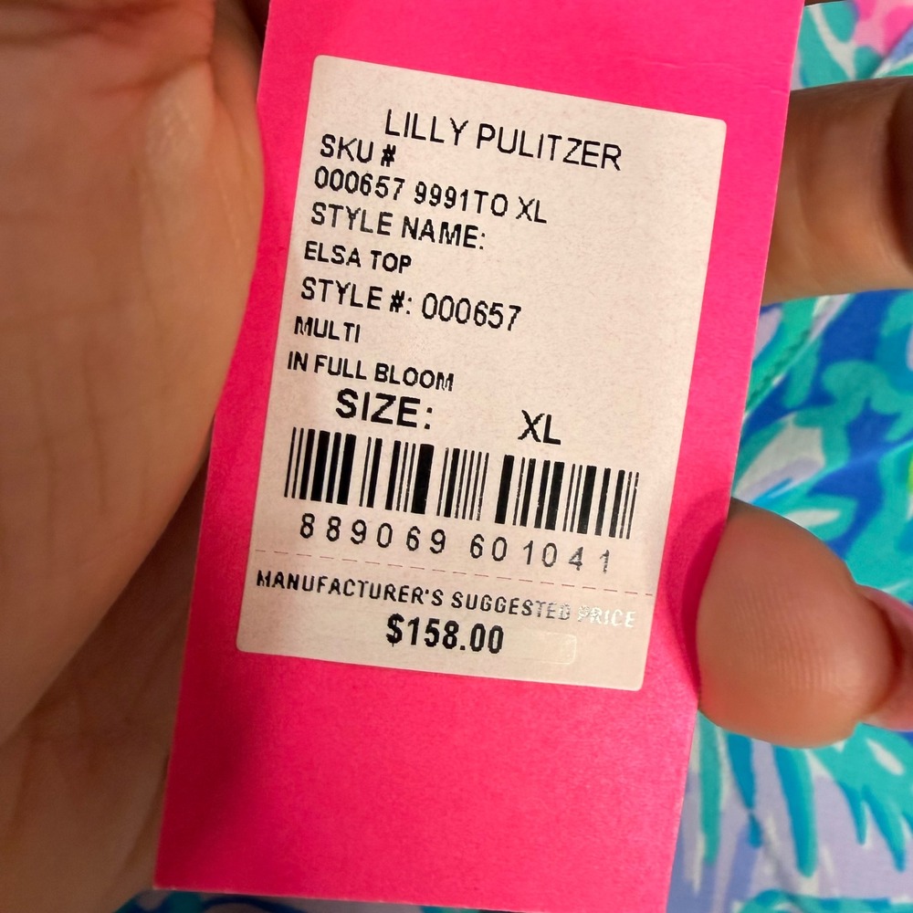 #13 LILLY PULITZER Elsa Top XL PTP: 24"Multi In Full Bloom Silk Floral NWT $158 - Picture 3 of 13